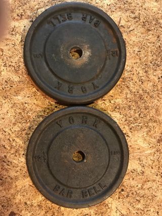 2 x 12 1/2 lb Vintage York Bar Bell Standard Weight Plates - Wide Letters 2