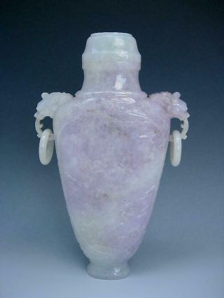 A Antique Chinese Thinly Carved Lavender Jadeite Jade Vase And Cover