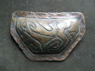 Vintage Arts & Crafts Acid Etched Hammered Brass Pin Carence Crafters Frost Era 2