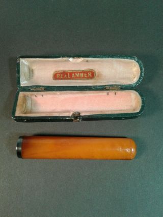 Antique Real Amber Cigar Holder With Case