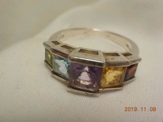 Vintage Qvc Multi - Colored 5 Stone Ring - Sterling Silver - Size 9