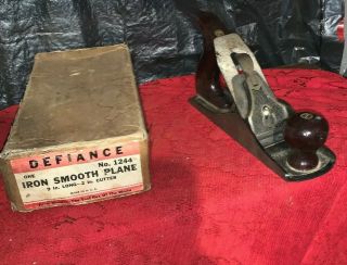 Early Vtg Stanley Defiance Smooth Bottom Wood Plane Size No 4 Usa Hand Tool 1244