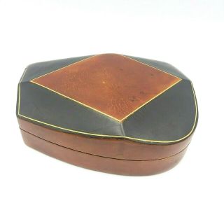 Vintage Italian Made Leather Trinket Jewelry Or Card Box With Gold Gilding Trim