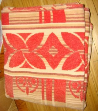 Vintage South Western Design Camp Blanket 56 " By 70 " Red,  Cream & Tan