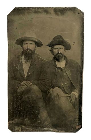 Antique 19thc Frontier Western Clothing Hats Tintype Photo