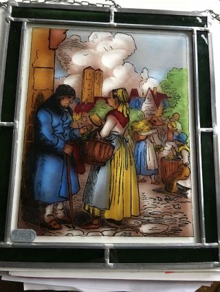 Vintage German Stained Glass Window Folk Art Marketplace Hand Painted Germany