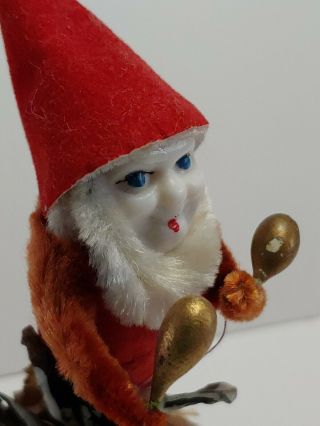 Vintage Japan Pinecone Christmas Elf Gnome Ornament Cotton Beard