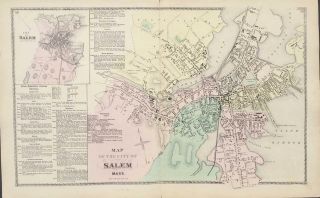 Antique Map City Of Salem,  Ma - Dg Beers Atlas Of Essex County 1872
