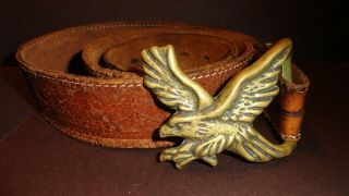 Eagle Hawk In Flight Solid Brass Belt Buckle 44” Leather Ponies Horses Vtg 44”