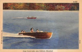 Oakland Maryland Deep Creek Lake Motorboats Vintage Postcard Je359533
