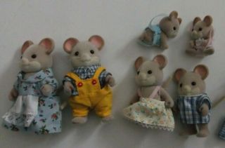 Calico Critters Epoch Sylvanian Families Norwood Grey Mouse Family Of 6 Vintage