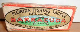 Vintage Barracuda Fishing Lure Box Baby Seconds Florida Shiner