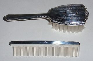 Vintage Art Deco S.  B.  Saart Bros.  Sterling Silver Baby Brush & Comb Set