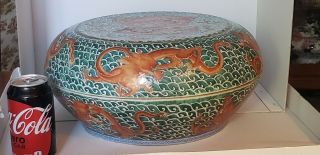Antique Chinese 9 Orange Dragons Bowl With Lid