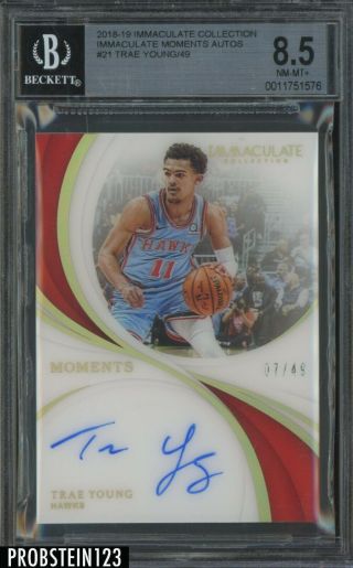 2018 - 19 Immaculate Moments Trae Young Hawks Rc Rookie Auto Bgs 8.  5