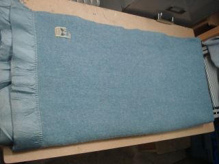 Vintage Kenwood Blue Pure Wool Blanket 68 " X 78 " 4 Lb Twin Size Ram Logo Canada