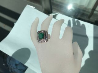 VINTAGE $14500 CERTIFIED 5.  50 CTW NATURAL GREEN EMERALD & DIAMOND 18K GOLD RING 2