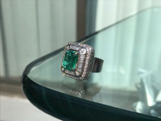 VINTAGE $14500 CERTIFIED 5.  50 CTW NATURAL GREEN EMERALD & DIAMOND 18K GOLD RING 3