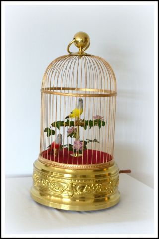 LARGE ANTIQUE FRENCH 2 - SINGING BIRDS IN CAGE MUSIC BOX AUTOMATON 3