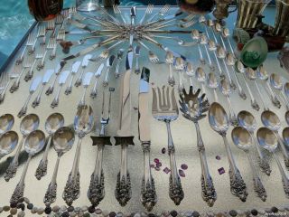 92pc Huge Dinner Old Wallace Grand Baroque Sterling Silver Flatware Set Heavy Nm