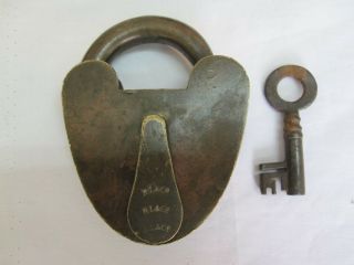 An Old Or Antique Solid Brass Padlock Lock Unusual Heart Shape And Key