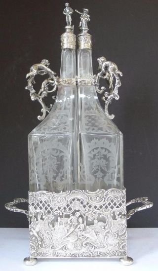 Rare 800 Silver German 4 Decanter Bottle Set J.  D.  Schleissner & Sohne Hanau Fine