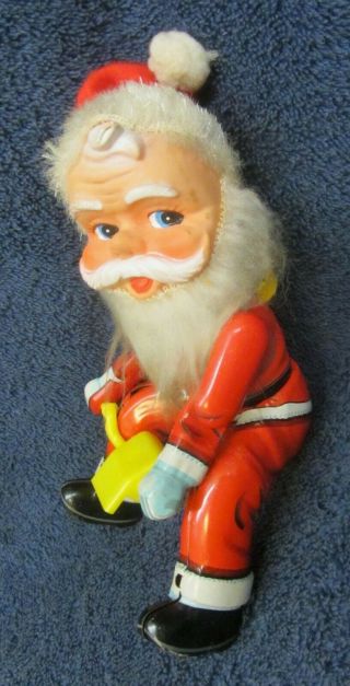 Vintage Mechanical CHRISTMAS SANTA TIN TOY Motorcycle Rider Swivel Rubber Face 2