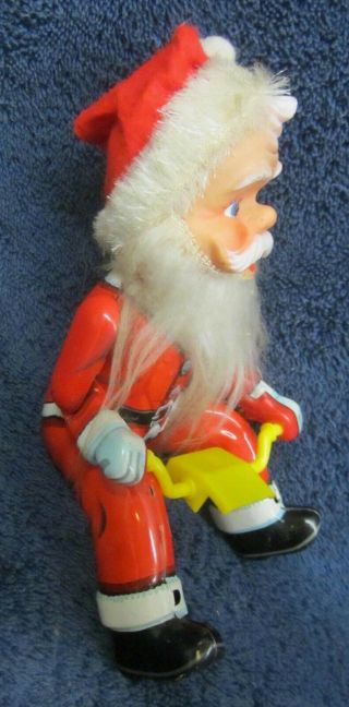 Vintage Mechanical CHRISTMAS SANTA TIN TOY Motorcycle Rider Swivel Rubber Face 3