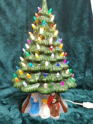 Unique Vintage Nativity 14 " Ceramic Christmas Tree W/multi Lights,