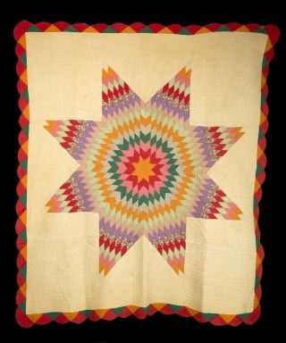Antique Old Lone Star Antique Heirloom Old Quilt Bright Colors