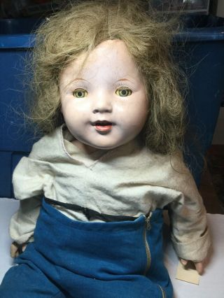 Antique Vintage Large Composite Girl Doll With Sleepy Eyes & Clothes 28” Height