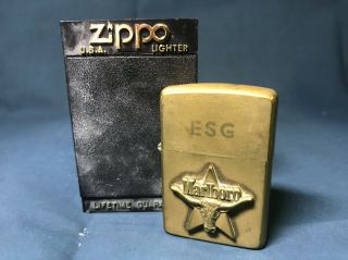 Vintage Marlboro Zippo Brass Advertising Lighter W/ Box Personalized