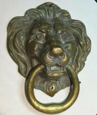 Large 10.  5 " Heavy 10,  Lb Brass Or Bronze Lion Head Door Knocker