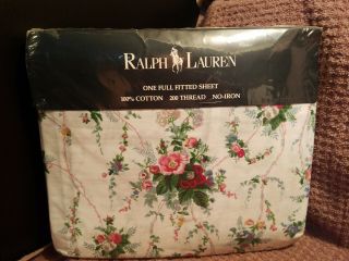 Vintage Ralph Lauren Blaine Full Fitted Sheet Cotton Floral Flowers Nib
