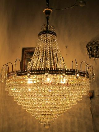 Antique Vnt Gigantic Austrian Real Swarovski Crystal Chandelier 1940 