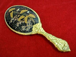 Vintage Brass Beveled Hand Mirror Ornate Repousse 
