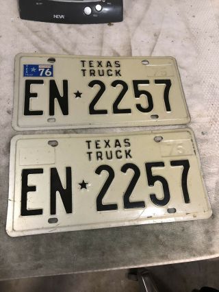 Vintage 1975 Texas Truck License Plate Pair 1976 Tag