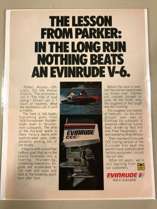 Vintage 1978 Evinrude Outboard Motor Ad Parker Enduro Ccc Boat Racing