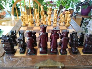Vintage/antique Large Wooden Hand Carved Asian Chess Set Chinese