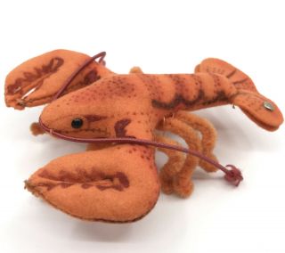Steiff Crabby Lobster Felt 10cm 4in Id Button 1960s Chenille Stem Plush Legs Vtg
