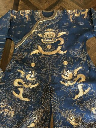 ANTIQUE CHINESE HAND EMBROIDERED DRAGONS GOLD THREAD SUMMER ROBE GAUZE SILK? 2