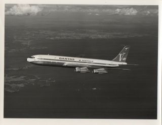 Large Vintage Photo - Qantas Boeing 707 Vh - Eaj In - Flight