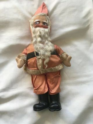 Antique Christmas Santa Doll 18 Inches Hand Painted Face On Cloth