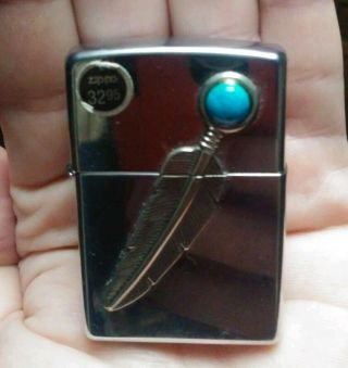 Zippo Lighter " Indian Feather " 392 Turquoise Stone Look