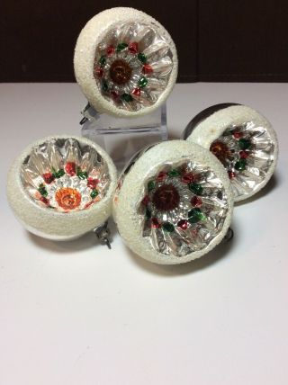 4 Vintage Multi - Indent Glass Christmas Ornaments From Germany Ussr Zone Rare 2”