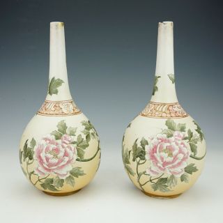 Antique Doulton Lambeth - Carrara - Enamelled Aesthetic Movement Vases
