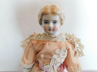 Antique Blonde China Head Doll Marked Germany Satin And Lace Dress