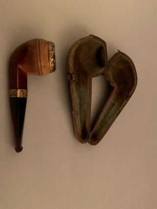 Vintage Wdg Meerschaum Smoking Pipe In Leather Case
