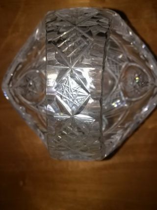 Old Vintage Heavy Lead Crystal Cut Glass Basket W/handle Candy Nuts Euc 6.  5 X 7