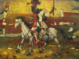 Large 20th Century French Cubist Don Quixote Portrait Claude Verlinde Painting